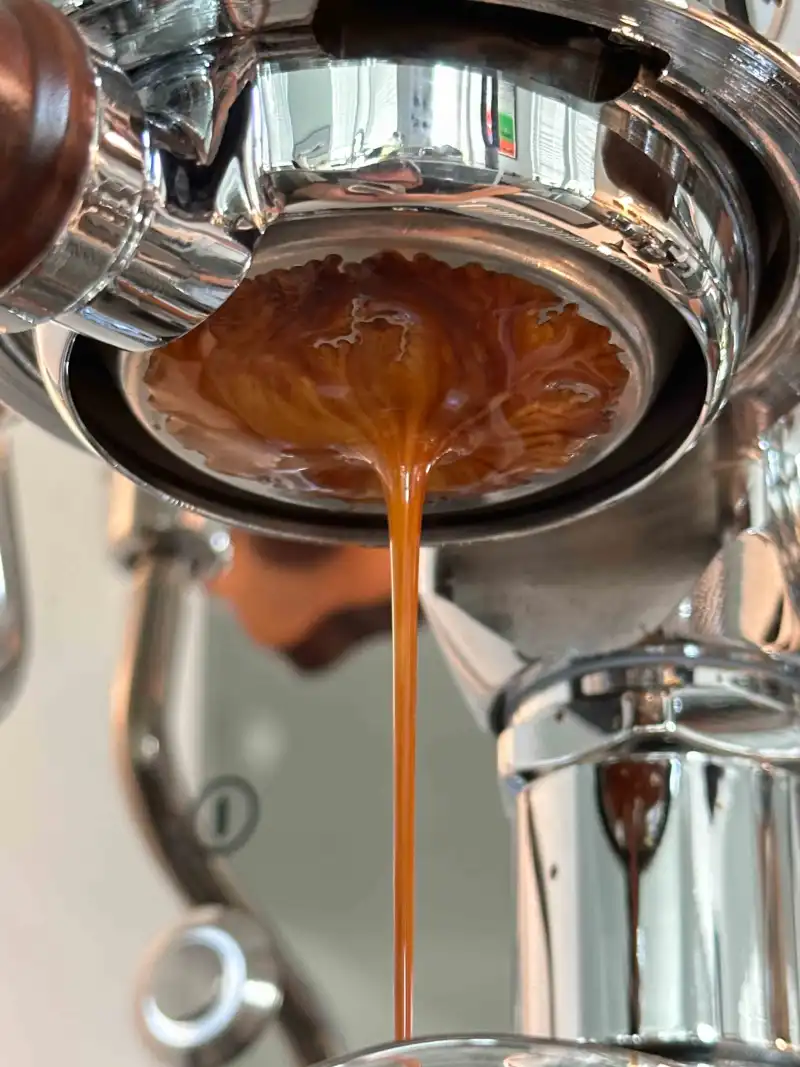 Espresso pouring from a bottomless portafilter